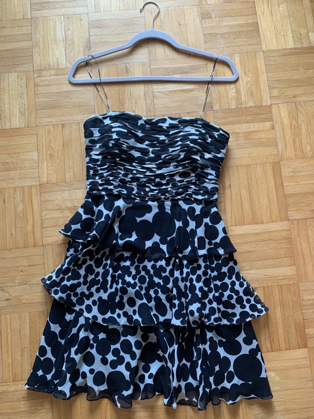 Donna Morgan Size 0P Black & White Tiered Mini Dress - Straps or Strapless